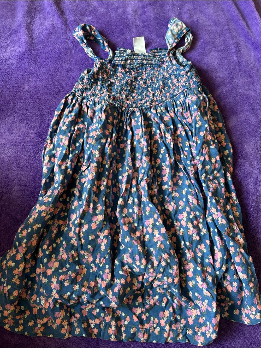 Blue Floral Sundress with Pink Flower Print